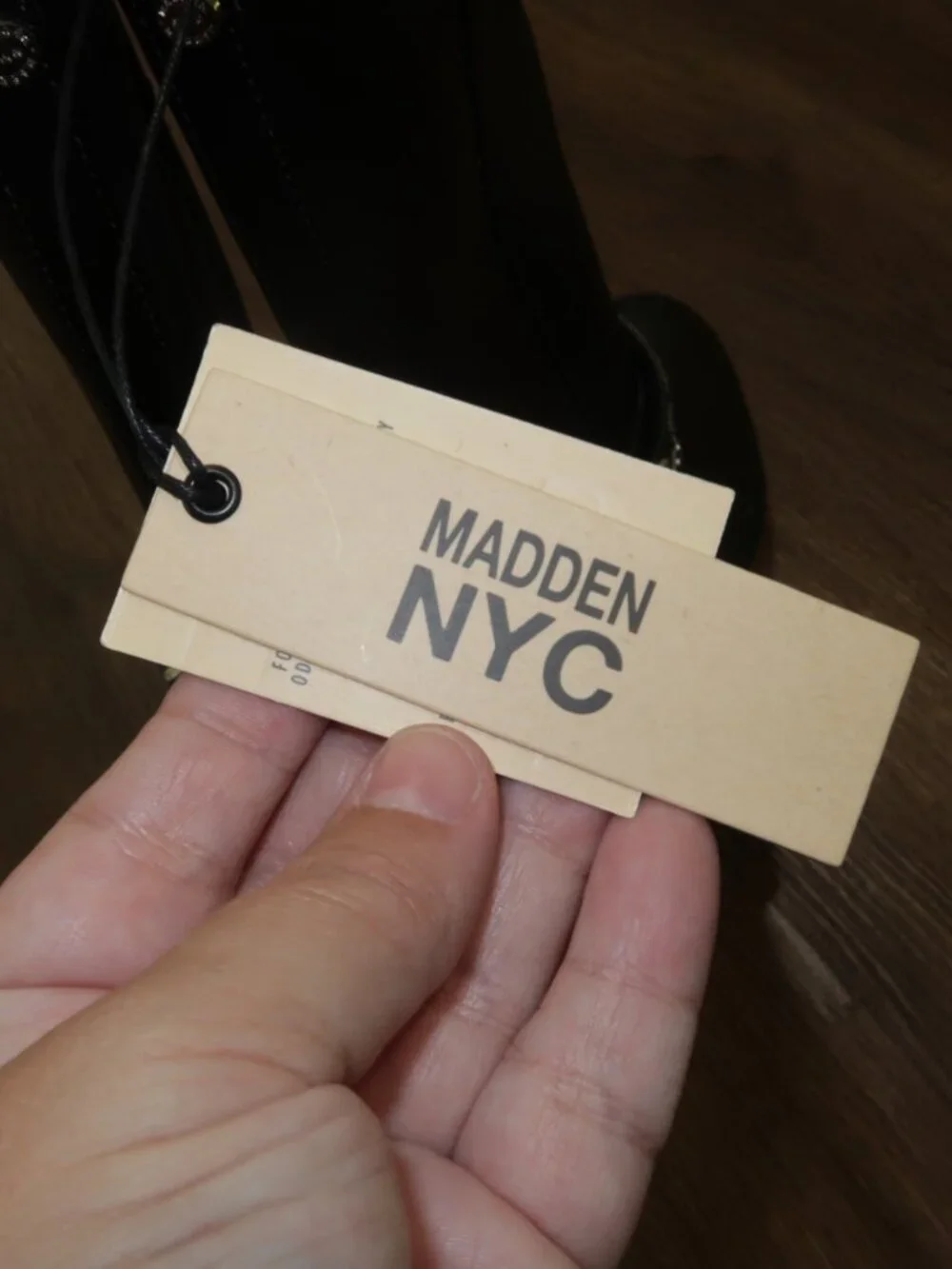 NWT Girls Madden NYC Black Silver Chain Detail Tall Faux Leather Boots 1 Youth